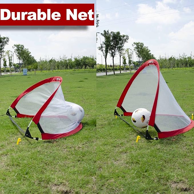Poray Soccer Goal for Kid Easy-up Set of Two Portable Soccer Net 210D Oxford with 8 Field Marker Cones Extra Stakes Fun for Backyard and Soccer Training