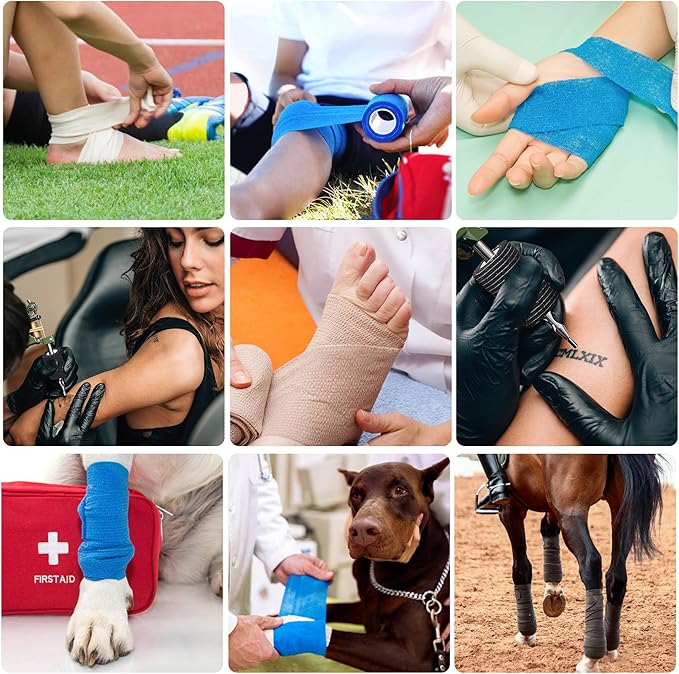 Self Adhesive Bandage Tape (3 Inches X 5 Yards), 8 Pack Elastic Cohesive Bandage Medical Wrap for First Aid, Sports, Wrist & Ankle (3 inch, Count, 8)