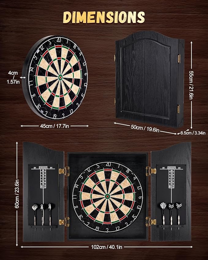 Sisal Dart Board Cabinet Sets, Decorative Dart Boards for Adults [12*Steel Darts] - Wooden Dartboard Cabinet with Integrated Scoreboard for Family Game Rooms
