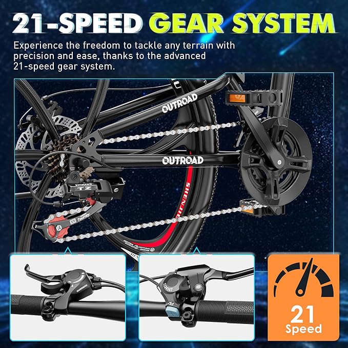 26 inch Folding Mountain Bike, Carbon Steel Frame and 21 Speed, Double Disc Brake and Dual Suspension Folding Bike for Adults/Men/Women, Easy Assembly Bicycle(Black/Green/Orange)
