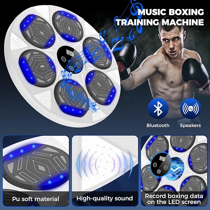Music Boxing Machine, Boxing Wall Mount Machine for Kids Adult, Bluetooth Smart Boxing Traineing Machine with Boxing Gloves, Boxing Workout Equipment Target for Home, Office, Gym (Upgrade)