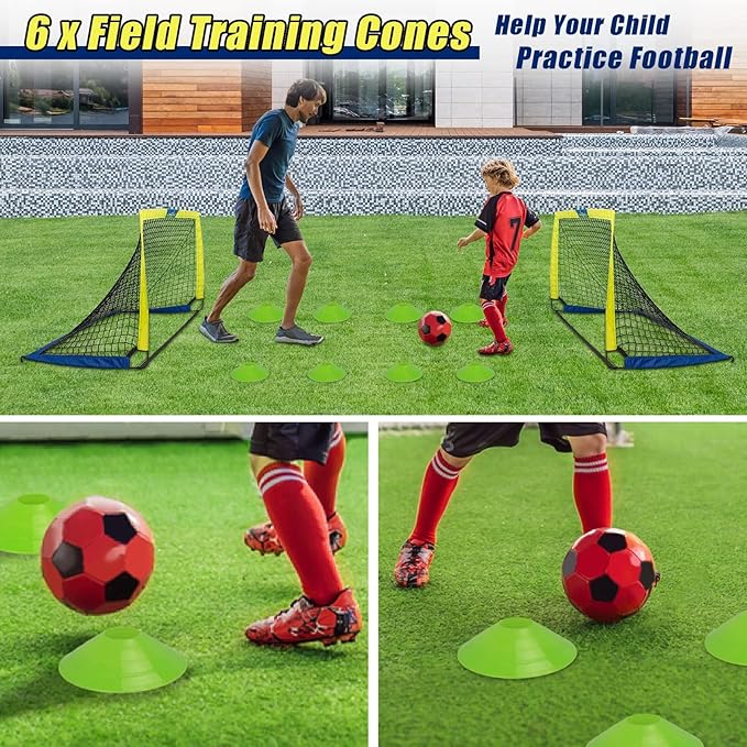 LIBERRWAY Soccer Goal 4'x 3' Portable Kids Soccer Goals for Backyard or Indoor Pop Up Soccer Net with 6 Training Cones, Carrying Bag, 8 Ground Stakes