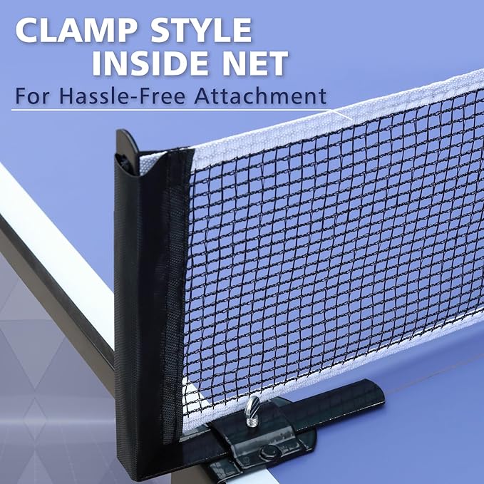 Folding Rolling Table Tennis Table Regulation Ping Pong Table with 2 Paddles 2 Balls 1 Net and Post Set Fold-Up Design 4 Wheels for Easy Movement, BLUE