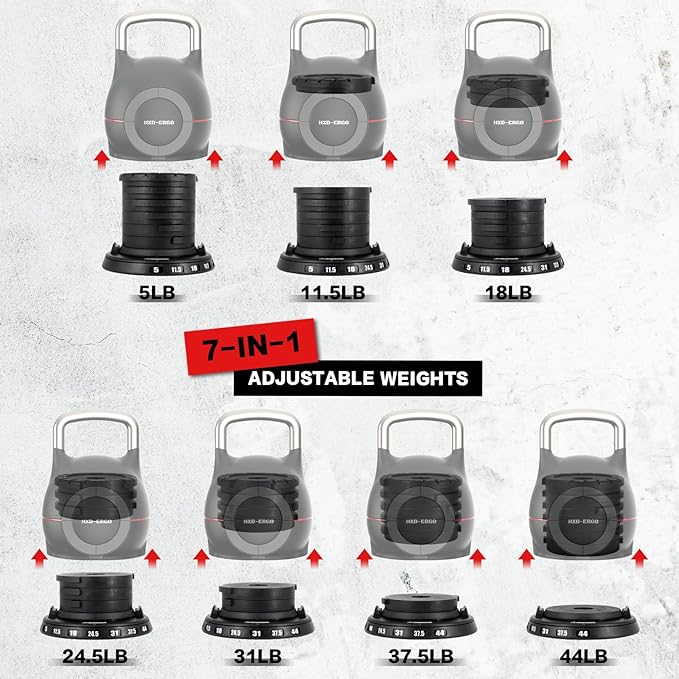 Adjustable Kettlebell Weight Set-Quickly Adjusts 7 Weights,Ergonomic kettlebell sets for Home Gym