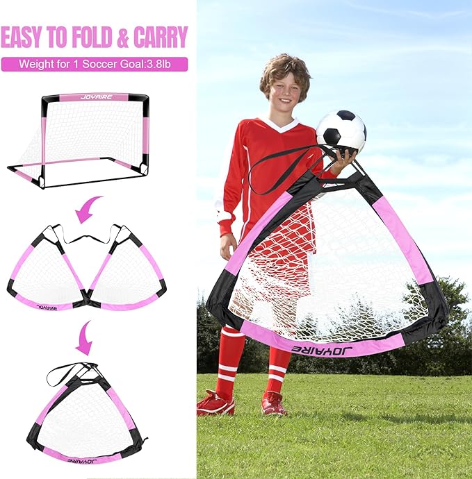 Kids Soccer Goals for Backyard Set, Portable Toddler Soccer Goal 2 of 6x4 ft, 4x3 ft, 7x5 ft, Soccer Training Equipment, Pop Up Soccer Net Kit with Size 4 Soccer Ball, Outdoor Sports Play, Youth Game