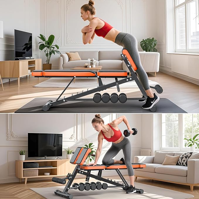 XDDIAS Roman Chair, Adjustable Weight Bench Back Extension Machine for Home Gym, 1000LBS All-in-One Sit Up Bench with Dumbbell Rack, Incline, Decline, and Flat Bench for Hyperextension, Core, Glute