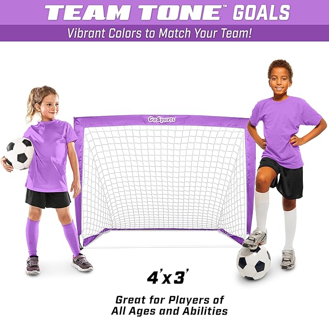 GoSports 4 x 3 ft Portable Soccer Goals for Kids - 13 Colors - Set of 2 Team Tone Pop Up Nets for Backyard