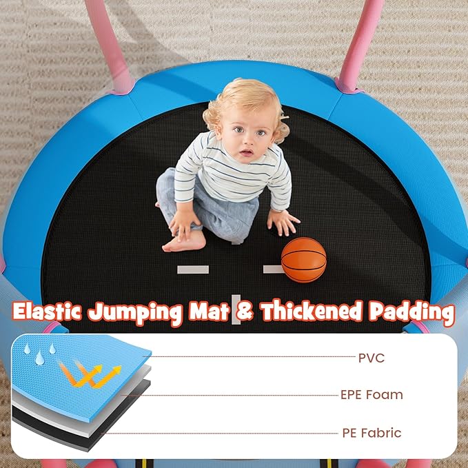 Goplus 48" Kids Trampoline, Indoor & Outdoor Toddler Trampoline with Basketball Hoop, Wide Backboard & Tall Enclosure Net, Kids Activity Center for Boys Girls 3-6, Max Load 330 lbs