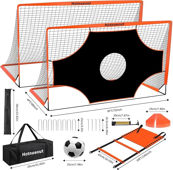 Kids Soccer Goals for Backyard Set, 2 of 6x4 ft Portable Soccer Goal Training Equipment Soccer Set for Age 3+ Kids and Youth Games, Sports Children Toys