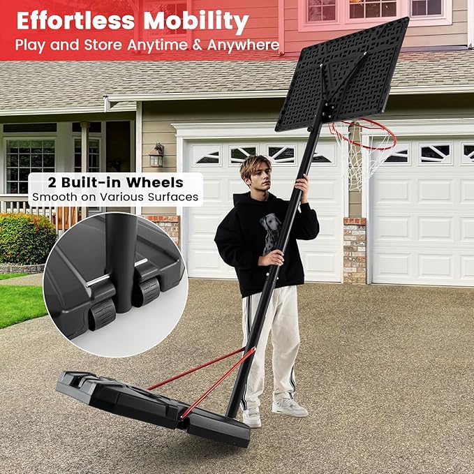 Goplus Portable Basketball Hoop Outdoor, 7.5-10 FT Height Adjustable Basketball Goal System with 44” Shatterproof Backboard, Wheels, Fillable Base for Adults Yard, Driveway