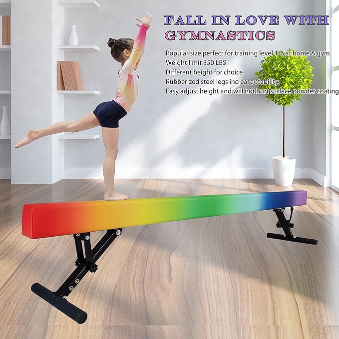 Adjustable Balance Beam Gymnastics Beam 8 FT Adjustable Height Beams for Kids, High and Low Floor Beams,Gymnastics Equipment for Kids Adults Training at Home and Gym Center