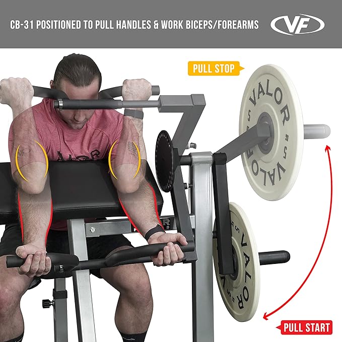 Valor Fitness Adjustable Preacher Curl Bench – Plate Loaded Arm Curl Station for Biceps and Triceps Workouts – Home Gym Strength Training Equipment with 150 lb Capacity