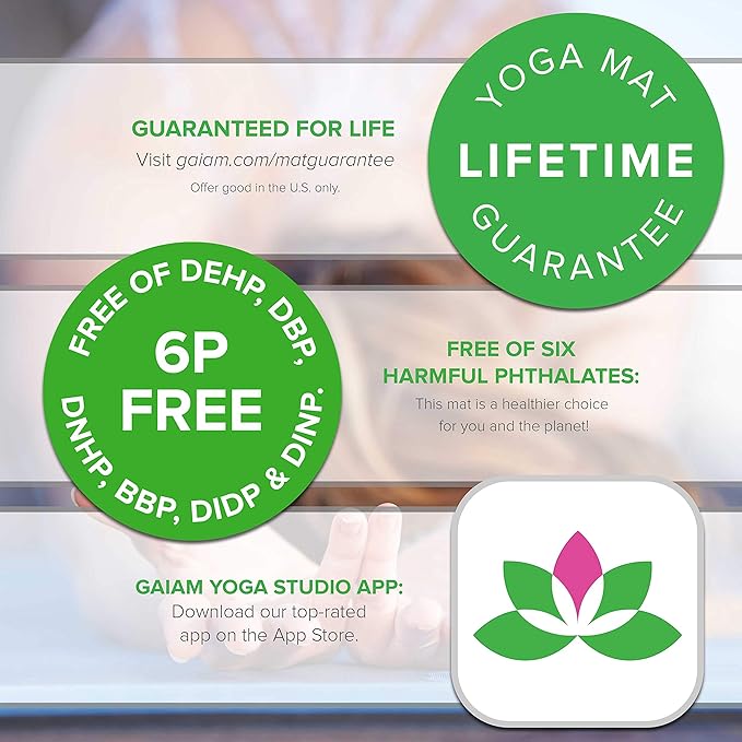 Gaiam Yoga Mat - Premium 6mm Print Reversible Extra Thick Non Slip Exercise & Fitness Mat for All Types of Yoga, Pilates & Floor Workouts (68" x 24" x 6mm Thick)