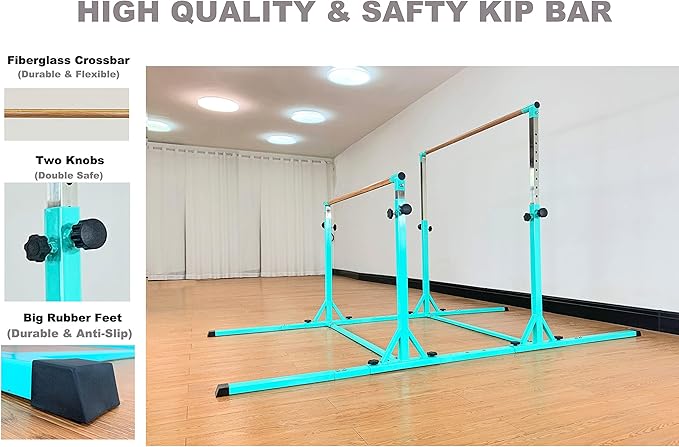 MARFULA Gymnastics Double Horizontal Bars 3Play Parallel Bars Uneven Bars Gymnastics Training Kip Bar with 304 Stainless Steel Regulating Arms & Fiberglass Rail for Indoor Outdoor Home Club Use