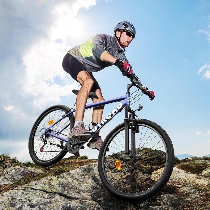 26 inch Mountain Bike with 7/21 Speeds Lightweight Cycling Bicycles, Dual Disc/V Brake,Metal Frame Bicycle for Men and Women, Adult Racing Bike, Road Bike(Blue/Grey/Black)