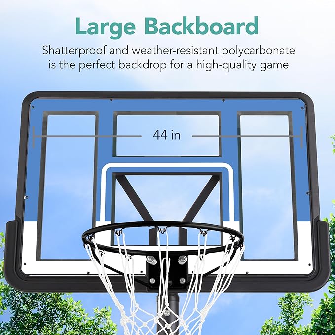 Best Choice Products 10ft Regulation Basketball Hoop, 7.5-10ft Height Adjustable Outdoor Goal w/Shock Absorbent Rim, Base Gel, 2 Wheels