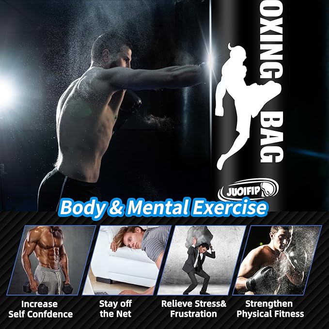 Standing Punching Bag for Adults with Pump and Gloves, 69'' Kick Boxing Bag with Stand Inflatable Freestanding Heavy Bag Kicking Bag for Training MMA Muay Thai Fitness