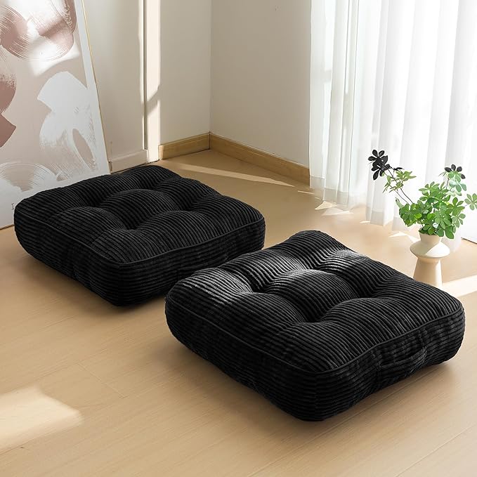 6" Washable Floor Pillow Cushion for Adults, Meditation Cushion Pillow, Large Square Floor Sitting, Removable Tufted Corduroy Cover, for Tatami Living Room or Yoga, 22x22 Inch, 2Pack, Machine Washable
