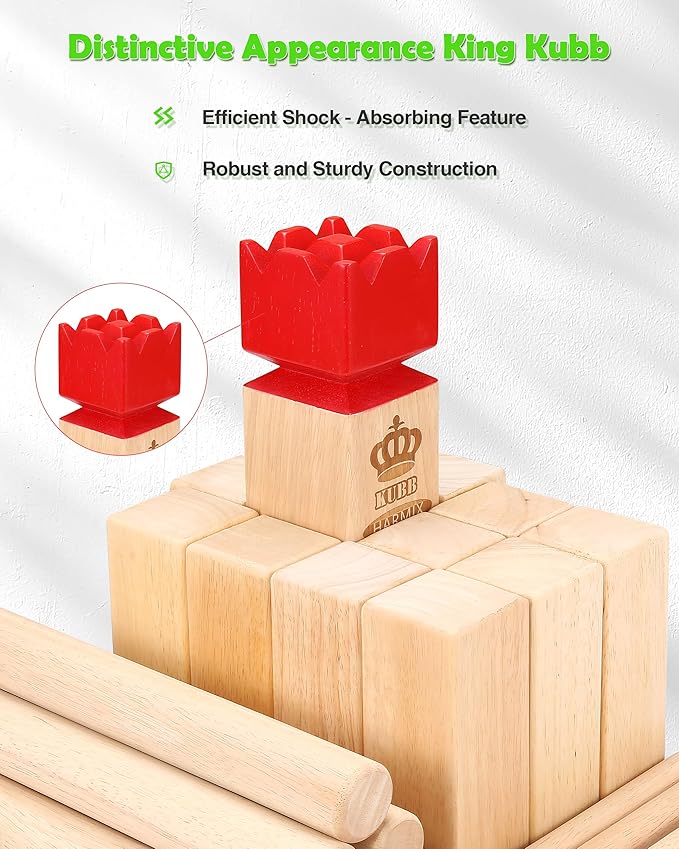 Kubb Yard Game Set Viking Chess Garden Rubber Wood Outdoor Tossing Game with Canvas Carry Bag Viking Chess Set for Kids Adults