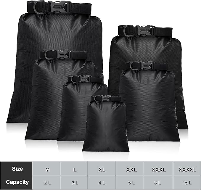 Shappy Waterproof Dry Bag Set 6 Sizes Lightweight Sacks and Long Adjustable Shoulder Strap Outdoor Water Proof Keep Gear Dry Bag Stuff Sacks for Backpacking, Boating, Hiking, Camping