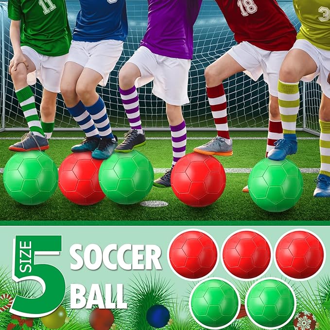 24 Sets Operation Christmas Deflated Size 5 Soccer Ball Bulk with Pump Jump Rope, Outside Soccer Sport Ball 7.25 ft Adjustable Skipping Rope