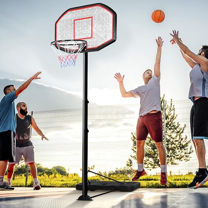 Goplus Portable Basketball Hoop Outdoor, 6.5FT- 10FT Height Adjustable Basketball Stand with Wheels, 44Inch Backboard, Fillable Base, Indoor Outdoor Basketball Goal System for Adults