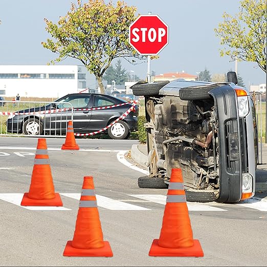 [5 Pack]18 Inch Collapsible Traffic Safety Cones - Parking Cones with Reflective Collars, Orange Safety Cones for Parking lot, Driveway, Driving Training etc
