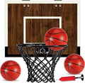 Indoor Mini Basketball Hoop Set – Over The Door with Wood Backboard & Iron Rim – Includes 2 Balls & Air Pump – Anti-Shock Padding – 16"x12"x3"