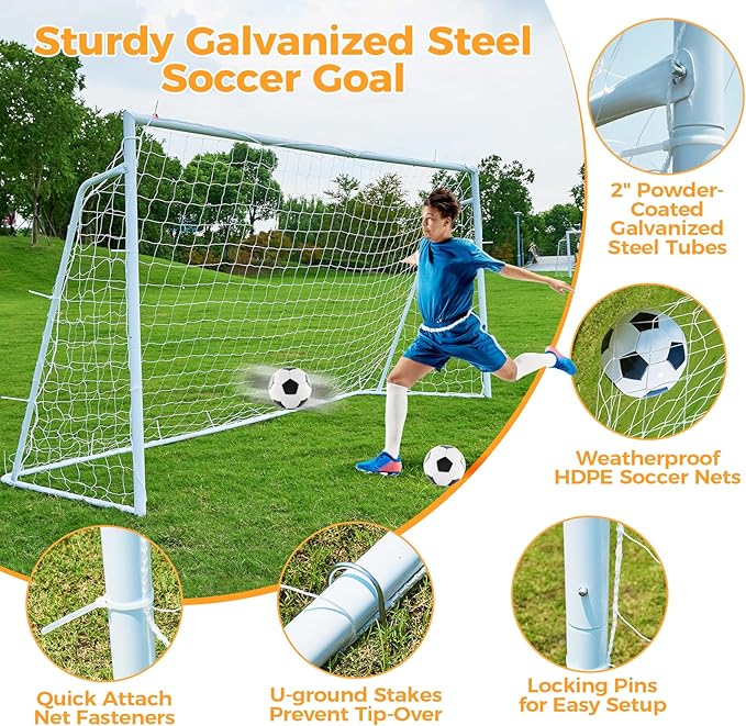 Soccer Goal 12x6,10x6.5, 8x6, 6x4FT Soccer Goals for Backyard Metal Soccer Goals for Kids Youth Adults Large Outdoor 2" Steel Soccer Goal Post Frame with Soccer Net Target Net Portable Agility Ladder
