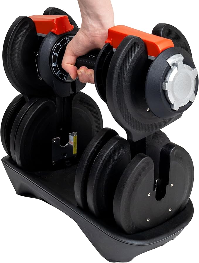 BodySport 40 Pound Adjustable Dumbbells – Includes 12 Free Weights, Ranging from 3 to 40 Pounds, Ideal for Home Gym Workouts and Weight Training