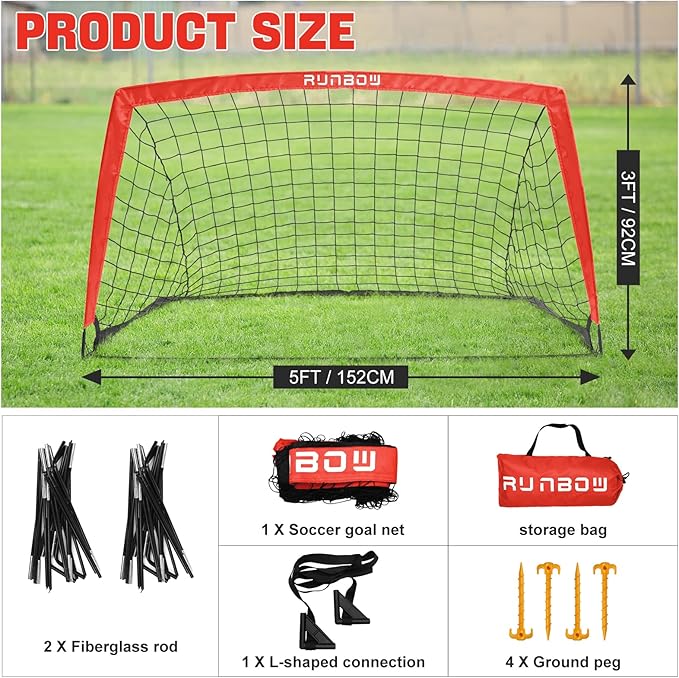 RUNBOW 5x3 ft Portable Kids Soccer Goal for Backyard Practice Soccer Net with Carry Bag
