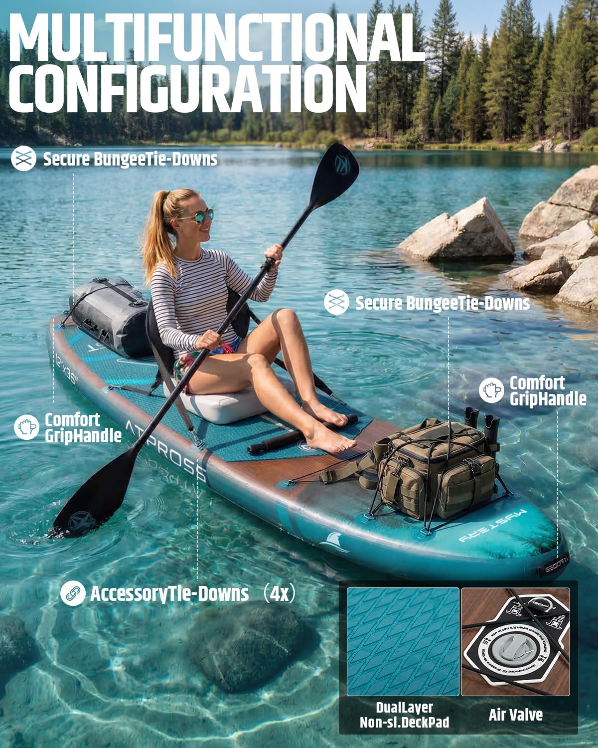 ATPROSS 12'x36 Inflatable Stand Up Paddle Board with Seat, 500lbs Wide SUP