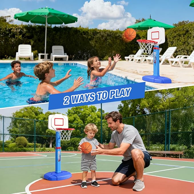 Toddler Basketball Hoop, Adjustable Height Indoor Basketball Hoop for Kids 1-3, Foldable Mini Basketball Goal with 3 Balls, Outdoor Poolside Sport Toy, Birthday for Baby Boys Girls