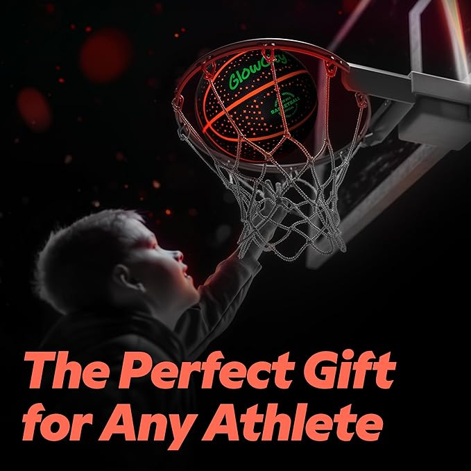 GlowCity Glow in The Dark Basketball - Sizes 5, 6, 7 Light Up Ball for Kids, Teens & Adults - Red Glow for Outdoor Games - Sports Birthday Gifts Ideas for Boys Ages 6 7 8 9 10 11 12 13 14