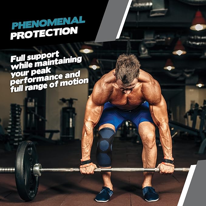 POWERLIX Knee Compression Sleeve - Best Knee Brace for Knee Pain for Men & Women – Knee Support for Running, Basketball, Volleyball, Weightlifting, Gym, Workout, Sports - (Light Blue M)