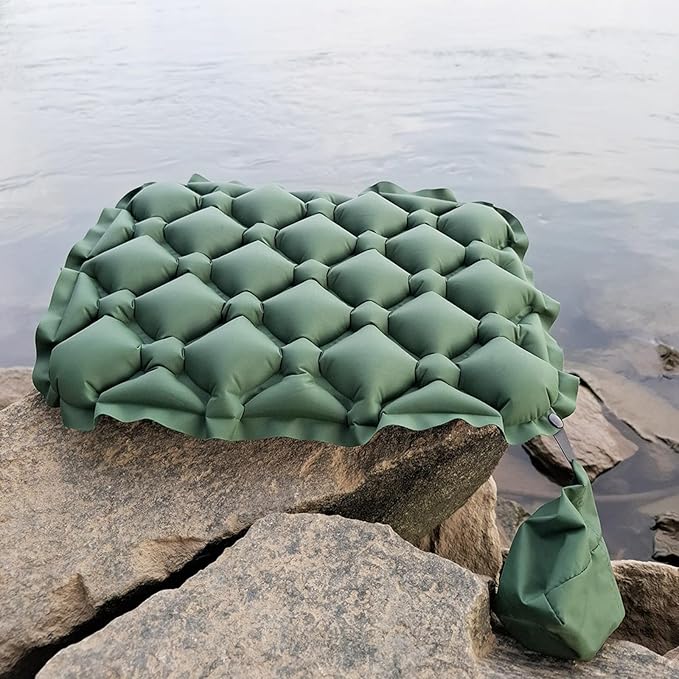 TRIWONDER Ultralight Inflatable Seat Cushion Seat Pad, Easy to Inflate & Deflate Compact Air Pad with Storage Bag for Camping Hiking Fishing Office Airplane Stadium Car (Green)