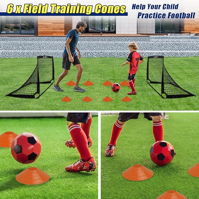 LIBERRWAY Soccer Goal 4'x 3' Portable Kids Soccer Goals for Backyard or Indoor Pop Up Soccer Net with 6 Training Cones, Carrying Bag, 8 Ground Stakes