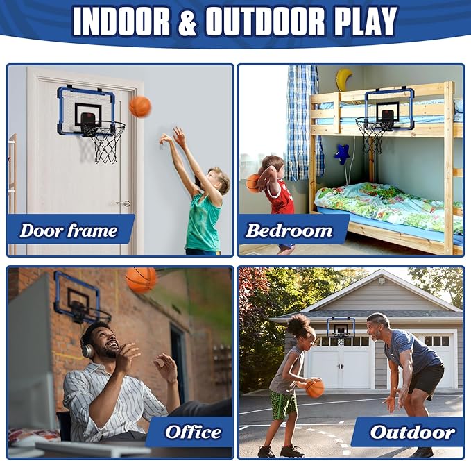 Indoor Mini Basketball Hoop for Door - Over The Door Basketball Mini Hoop with Scoreboard & 3 Balls, Foldable Basketball Hoop for Wall & Room Basketball Toy Gift for Boy Kids Teens
