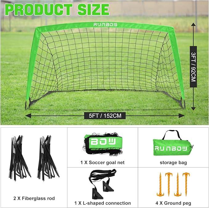 RUNBOW 5x3 ft Portable Kids Soccer Goal for Backyard Practice Soccer Net with Carry Bag