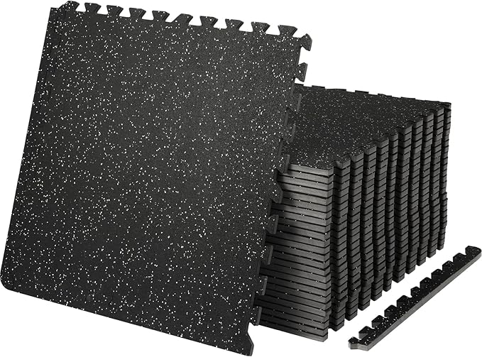 VEVOR 0.56 Inch Thick Gym Floor Mats, Rubber Top with EVA Foam, 25" x 25" Gym Flooring Workout Mats, Interlocking Puzzle Gym Mats for Gym, Home, Garage