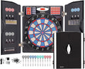 WIN.MAX Electronic Dart Board Cabinet Set, LED Electric Digital Soft Tip Dart Boards for Adults with Cabinet, up to 16 Players, 38 Games and 211 Variations with 12 Soft Tip Dartboard Set