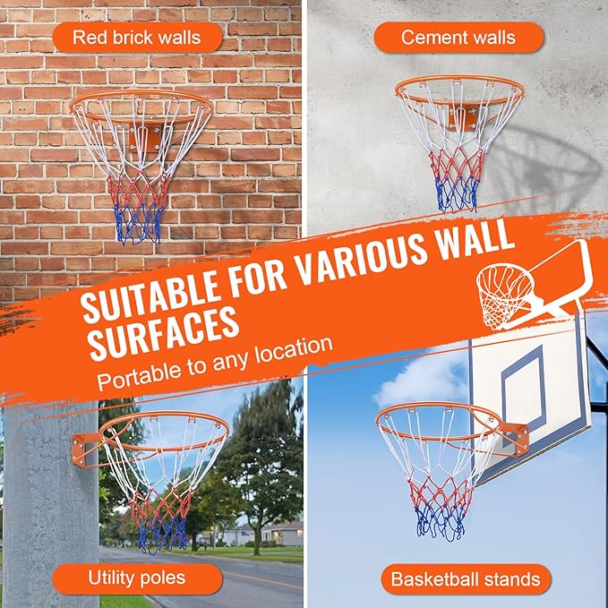 VEVOR Basketball Hoop/Rim, Adjustable Height Portable Backboard Court, Basketball Goal, Mobile Stand with Wheels Weighted Base, Youth&Adults, Outdoor/Indoor