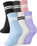 6 Pairs Grip Pilates Socks for Women, Non-slip Yoga Athletic Socks for Barre Ballet Barefoot Workout Hospital