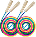 2 PCS Long Jump Ropes, 16 FT Adjustable Skipping Rope for Kids, Double Dutch Jumping Ropes, Rainbow Jump Rope with Wooden Handle, Nylon Jumping Rope for Outdoor Fun, Party Game