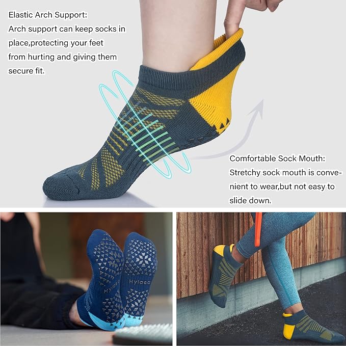 Hylaea Unisex Non Slip Socks with Grip for Yoga, Hospital, Pilates, Barre | Ankle, Cushioned