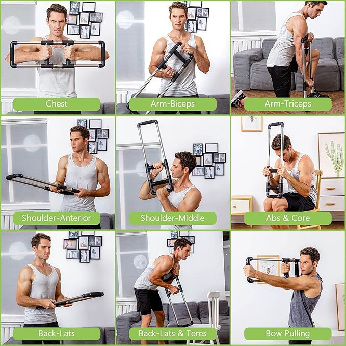 GoFitness Push Down Machine - Chest Exerciser at Home Workout Equipment, Arm Trainer - Portable Spring Resistance Exercise Gym Kit for Home, Travel or Outdoors