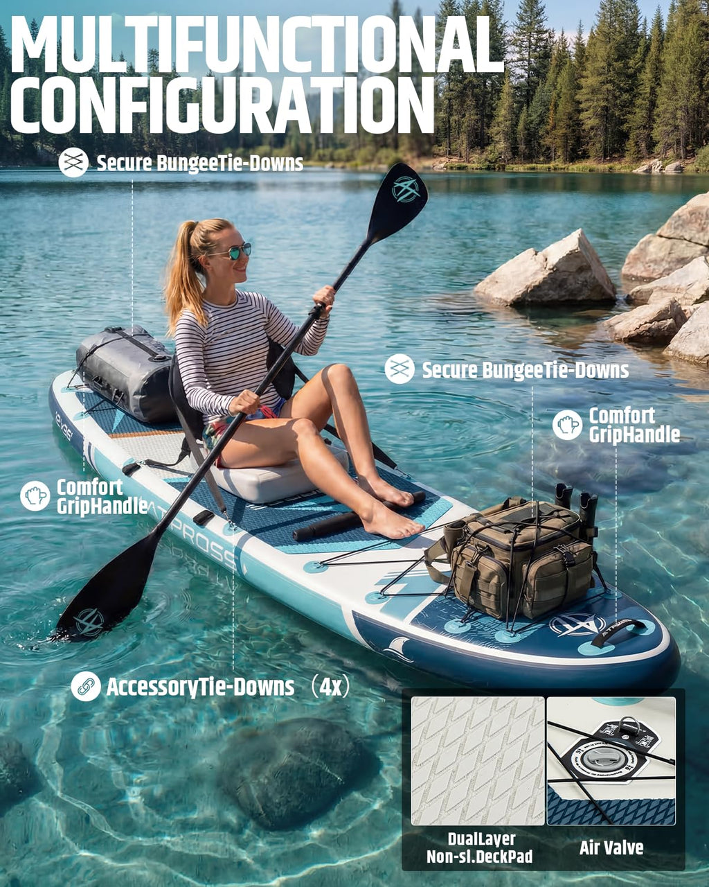 ATPROSS 12'x36 Inflatable Stand Up Paddle Board with Seat, 500lbs Wide SUP