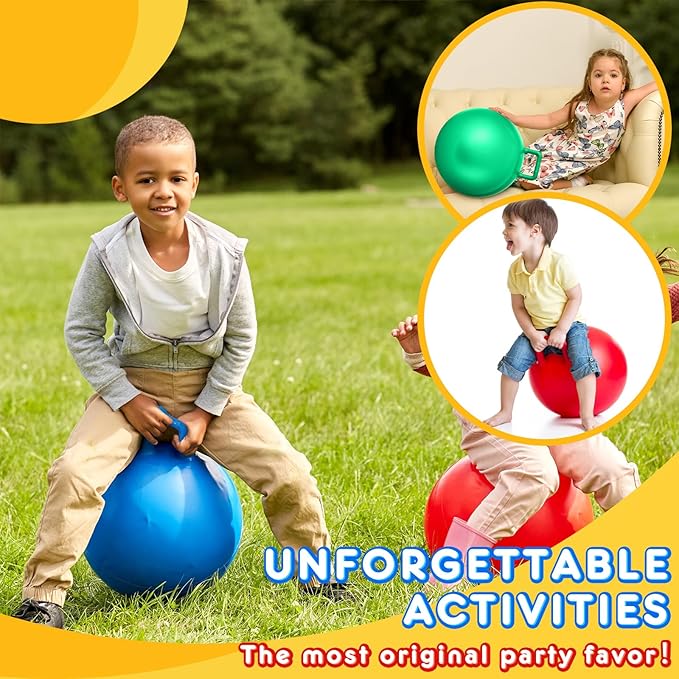 Lewtemi 4 Pcs 22 Inch Hopper Ball Carnival Outdoor Games Jumping Hopping Inflatable Bouncing Ball with Handle and Air Pump for Kids Adult Sport Exercise