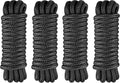 4 Pack 1/2" x 10' Boat Fender Lines - Marine Grade Nylon Boat Rope with 5" Loop for Tying Fenders and Docking Small Boats - Double Braided Dock Lines, Easy Handling, Fray Resistant - Black