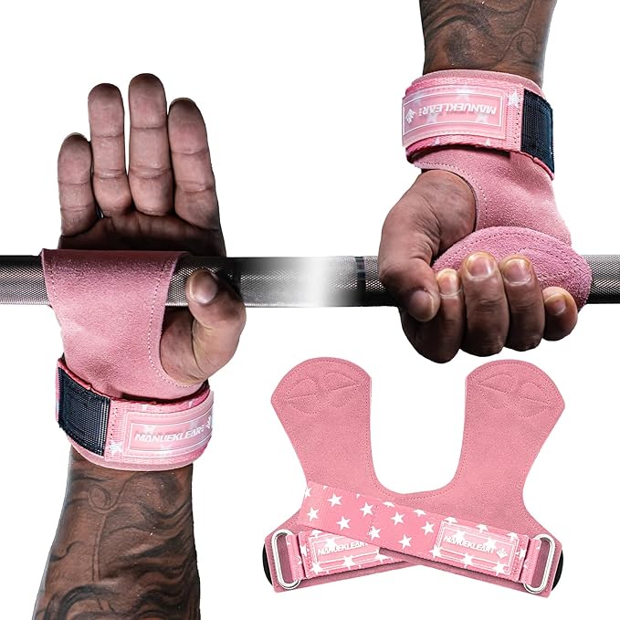 MANUEKLEAR Gym Straps Weight Lifting, Double Leather Lifting Straps for Men Deadlift with Cushion Wrist Loop, Gym Lifting Wrist Wraps for Weightlifting